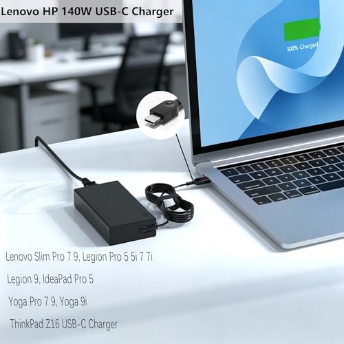 140W USB C Charger Compatible with Lenovo IdeaPad Pro 5 7 Legion Pro 5 5i 7 7i Yoga Pro 7 9i Y9000P R9000P Y7000P R7000P ThinkPad Z16 T16 ADL140YDC3A ADL135YSDC3A AC Adapter Power Supply