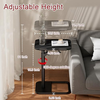 GOYLSER TV Tray Table Adjustable Height, Flip-Top, Snack Side Table with 360° Swivel and 180° Tilt, C Shaped End Table for Couch, Sofa, Dinner Eating and Recliner (Black) - color: Black, style: Tilt C Table