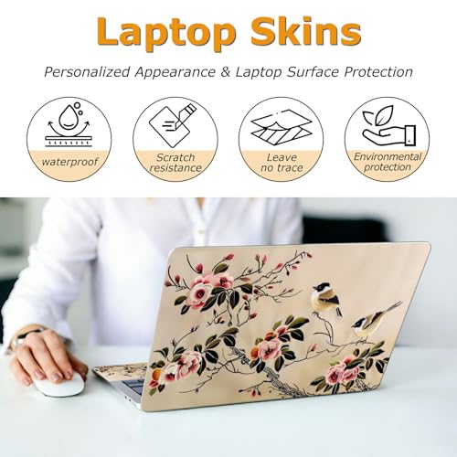 Universal Laptop Skin Sticker with 2 Wrist Pad Decals, 3-Piece Removable Vinyl Laptop Cover, Painting of Birds Flowers Waterproof Anti-Scratch, Easy-Trim Fit for 13.3" 14" 15.6" Laptops - color: Painting of Birds Flowers