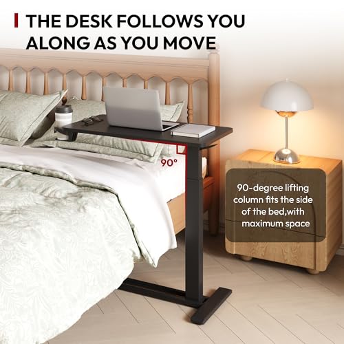 SANODESK Mobile Standing Desk with Hidden Wheels,Pneumatic Laptop Desk Rolling Computer Cart Movable Height Adjustable Small Sit Stand Desk for Home Office(27.6" W x 15.7" D, Black) - color: Black, size: 28x16