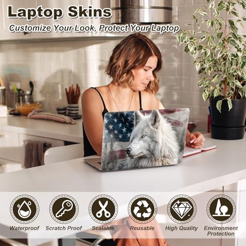 Universal Laptop Skin Sticker, 11-15.6 Inch Reusable Vinyl Laptop Skin Decal, Scratch Resistant Waterproof Cover, Easy to Trim & Apply, American Flag Wolf - color: American Flag Wolf