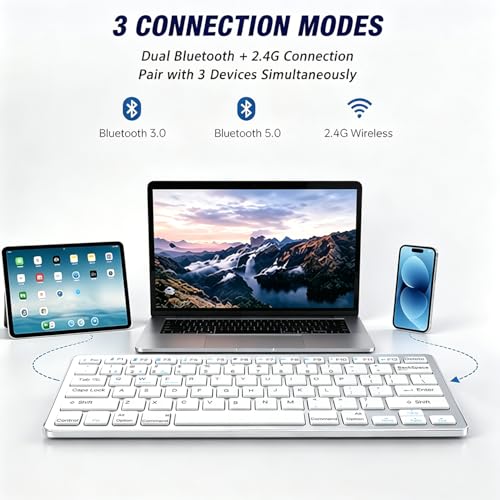 Wireless Keyboard- Mini Compact Keyboard with Media Hotkeys, Compatible with PC, Desktop, Laptop, Smart TV - color: Silver