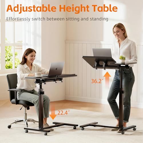 Overbed Tables, Hospital Table, Adjustable Height ＆ Protable Standing Rolling Desk, C-Shaped Bed Table for Livingroom and Bedroom, Black - color: Black