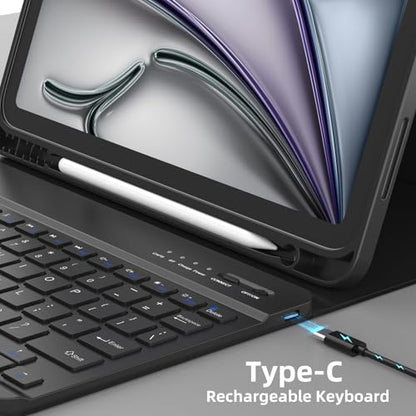 KBCASE for iPad Air 11 inch (M4/M3/M2) Case with Keyboard, Black | Keyboard Case for iPad Air 5th/Air 4th/Pro 11 2018, Detachable Wireless Keyboard, Pencil Holder - color: Black