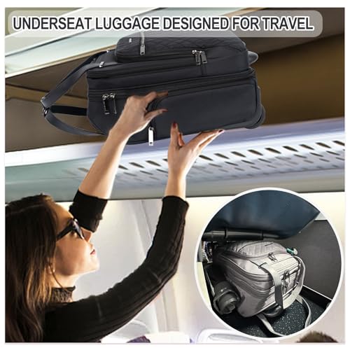 EMPSIGN Underseat Carry On Wheeled - 16" Carry on Bag with Wheels Multi-functional Lightweight Rolling Bag Overnight Weekender Small Suitcase for Women Men Travel Business, Black - color: Black