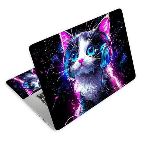 Universal Laptop Skin Decal, 3-Piece Vinyl Protector for 12 13 14 15.6" Notebook, Waterproof Anti-Scratch, Easy Trim & Bubble-Free Finish, Cat Wearing Headphones - color: Cat Wearing Headphones