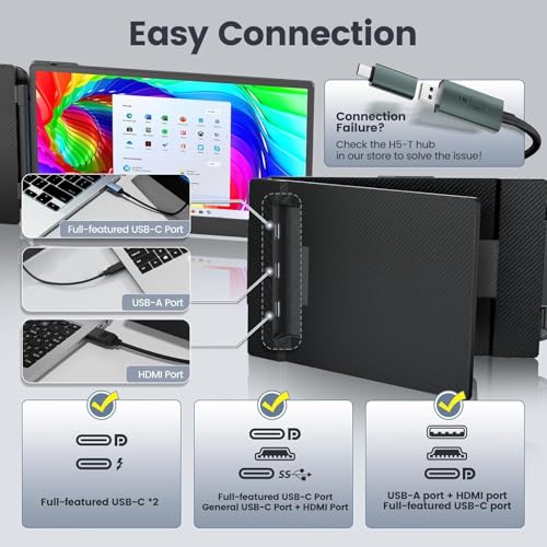 Teamgee 14” FHD 1080P IPS Laptop Screen Extender Triple Portable Monitor | 5-Year Classic Model, Plug & Play, HDMI/USB-A/USB-C, Built-in Speakers, Adjustable Stand, Multi OS Compatibility - size: Screen 14.2