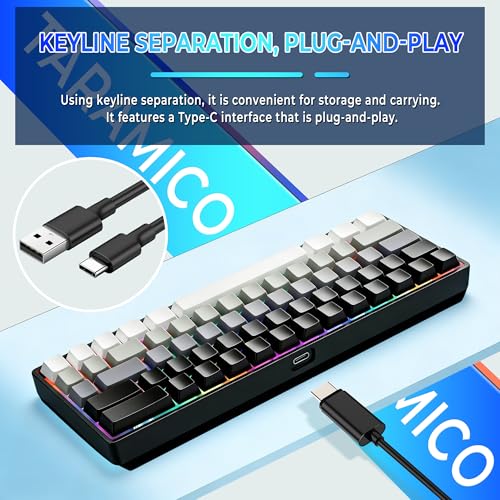 65% Gaming Keyboard, LED Backlit Mini Wired Keyboard, Ultra-Compact Anti-Ghosting No-Conflict 68 Keys Membrane Gaming Wired Keyboard for PC Laptop Windows Gamer(Gray-White) - color: Gray