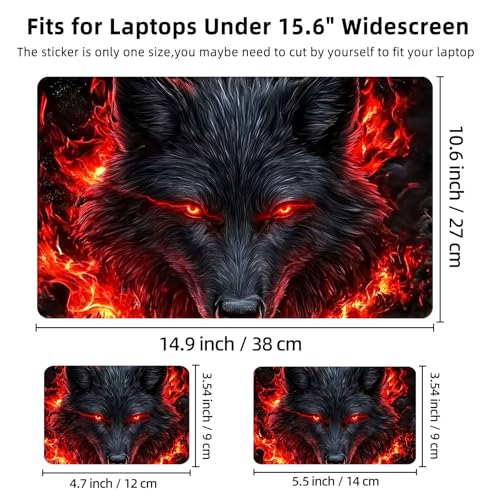 Aesthetic Laptop Skin Cover,12-15.6 Inch Universal Vinyl Sticker Decal,Waterproof Scratch-Resistant Notebook Wrap,Removable Residue-Free Protector,Fiery Wolf Dark - color: Fiery Wolf Dark