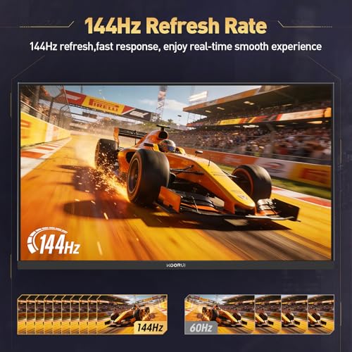 KOORUI 24 Inch Gaming Monitor 144Hz Full HD 1920 x 1080p IPS Ultra-Slim Display with HDMI VGA, Adaptive Sync, 99% SRGB, VESA 100x100mm, Eye Care, Tilt, HDMI 2.0, Black, E2411K - size: 24"/144Hz/FHD