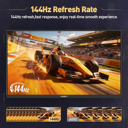 KOORUI 24 Inch Gaming Monitor 144Hz Full HD 1920 x 1080p IPS Ultra-Slim Display with HDMI VGA, Adaptive Sync, 99% SRGB, VESA 100x100mm, Eye Care, Tilt, HDMI 2.0, Black, E2411K - size: 24"/144Hz/FHD