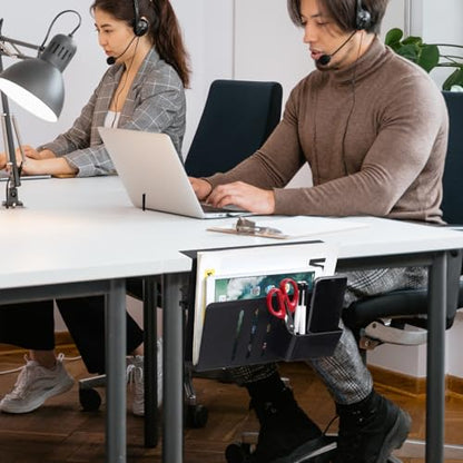 LUKETURE Desk Side Storage, No Drill Laptop Mount with Pen Holder, Clamp-On | Fits Flat Edge Desks 0.3 to 2.8 Inches,Secure Grip on Wood, Glass, or Metal Surfaces Without Slipping - color: Black(1 Tie)