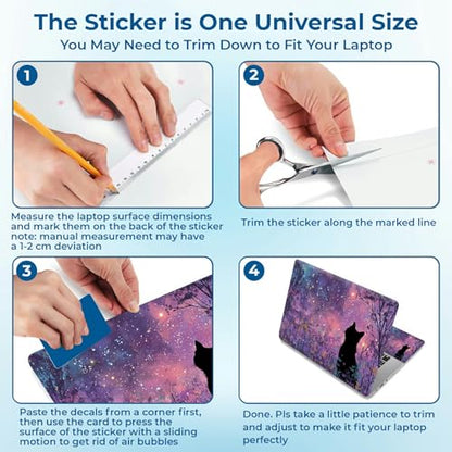 Reusable Universal Laptop Skin Sticker, Cut to Fit for 11.6–15.6 Inch Laptops, Waterproof Protective Film, No-Residue - Floral Galaxy Cat - color: Floral Galaxy Cat