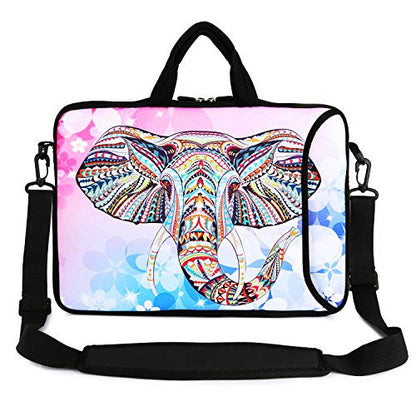 Violet Mist 14 Inch Laptop Shoulder Bag Carrying Case Laptop Sleeve 15 15.4 15.6 Inch Computer Messenger Bag Neoprene Zipper Waterproof Protective Tablet Handbag Handle Strap, Boho Elephant - color: Pink Elephant, size: For 14"15"-15.6"