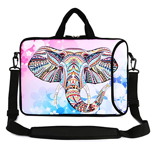 Violet Mist 14 Inch Laptop Shoulder Bag Carrying Case Laptop Sleeve 15 15.4 15.6 Inch Computer Messenger Bag Neoprene Zipper Waterproof Protective Tablet Handbag Handle Strap, Boho Elephant - color: Pink Elephant, size: For 14"15"-15.6"