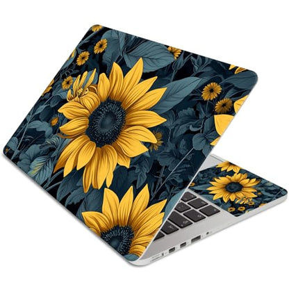 Laptop Skin Sticker 3-Piece Set,Sunflower Yellow Flowers | Trim-to-fit 3-piece vinyl set with one 15 x 10.6 in lid skin and two palm-rest decals for many 12-15.6 in laptops - color: Sunflower Yellow Flowers