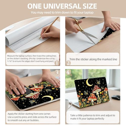 Universal Laptop Skin Sticker for 12/13/14/15.6 Inch Laptops, Reusable Vinyl Laptop Decal Cover, Waterproof Scratch Resistant Notebook Skin with 2 Wrist Pads,Moonlit Mushrooms - color: Moonlit Mushrooms