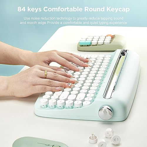 YUNZII ACTTO B303 Wireless Typewriter Keyboard, Bluetooth Connection, Cute Retro Aesthetic Design with Integrated Stand for Tablet, Phone, PC and Win/Mac/Android (B303, Sweet Mint) - style: Sweet Mint
