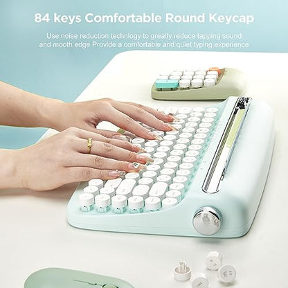 YUNZII ACTTO B303 Wireless Typewriter Keyboard, Bluetooth Connection, Cute Retro Aesthetic Design with Integrated Stand for Tablet, Phone, PC and Win/Mac/Android (B303, Sweet Mint) - style: Sweet Mint