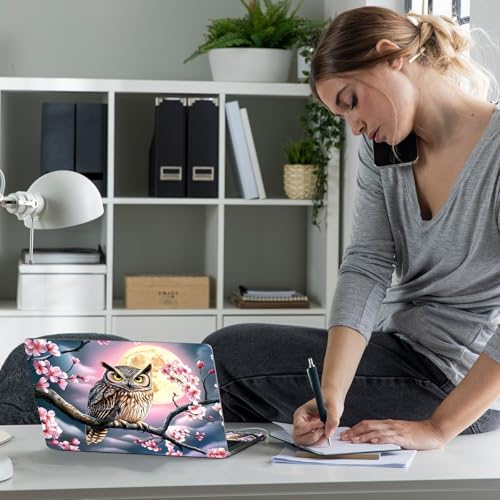 Laptop Skin Sticker Decal 12" 13" 13.3" 14" 15" 15.6",Waterproof Scratch Resistant Vinyl,Reusable Easy to Apply,for MacBook HP Dell Notebooks Netbooks Laptop,2 Wrist Pads,Cherry Blossom Owl - color: Cherry Blossom Owl