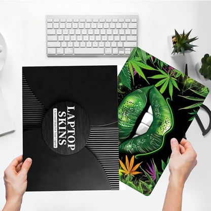 Universal Laptop Skin Sticker with 2 Wrist Pad Skins, Waterproof Scratch Resistant Vinyl Laptop Cover Decal, Cut to Fit for 11–15.6 Inch MacBook HP Dell Lenovo, Green Lip Weeds - color: Green Lip Weeds