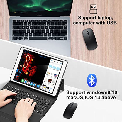 Wireless Bluetooth Mouse for iPad/MacBook Pro/Air/Laptop/pc Rechargeable Silent Mouse Portable Slim for Surface Pro/Lenovo/Samsung Tablet (Black) - color: Black