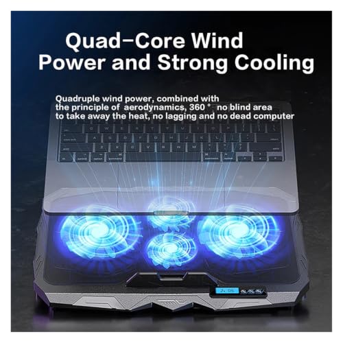 Laptop Cooling Stand 5 Height and 6 Wind Speed Adjustable for 17 Inch Notebook with 4 Fans Liquid Crystal Display and 2 USB Port