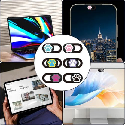 6Pcs 6 Styles Paw Print Cute Laptop Camera Cover 0.04 Inch Privacy Guard Accessories, Webcam Cover Slide Ultra Thin Protector Blocker for Desktop Computer Tablet Notebook Mini PC Office Use - color: Paw Print