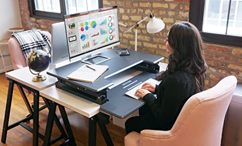 Victor DCX760G High Rise Collection Height Adjustable Standing Desk with Removable Keyboard Tray | Gray | 36” Wide Standing Desk | Professional or Home Use | Compatible with Most Monitor Arms - color: Grey, size: 36 Inches