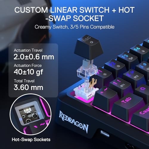 Redragon K724 PRO Wireless 81-Key Gasket Gaming Keyboard with Screen & Knob | Easy-Control LED Info Display, 0-Delay Tri-Mode, Cushioned 5-Layer Noise Dampening for Creamy Thocky Sound, Compact 80% Size - color: Black, size: 81 Keys + LCD Screen