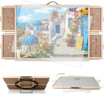BuilderButler 1500 Pieces 2-in-1 Tilting & Rotating Puzzle Board – Portable Easel Puzzle Table with 4 Drawers & Cover, 34.25" x 25.2" for Puzzling, Fuse Beads, Diamond Painting - size: Medium-1500