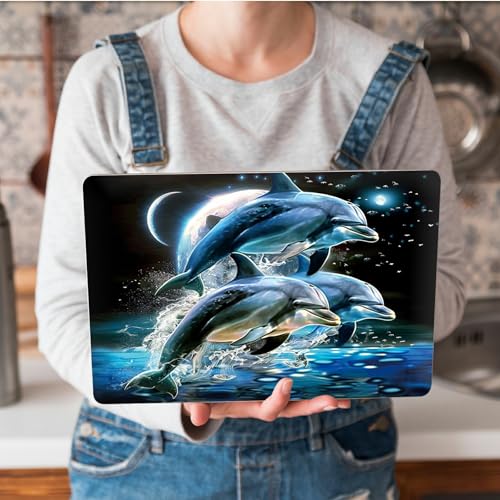 Universal Laptop Skin Sticker with 2 Wrist Pad Skins, Waterproof Scratch Resistant Vinyl Laptop Cover Decal, Cut to Fit for 11–15.6 Inch MacBook HP Dell Lenovo, Dolphins Moon - color: Dolphins Moon