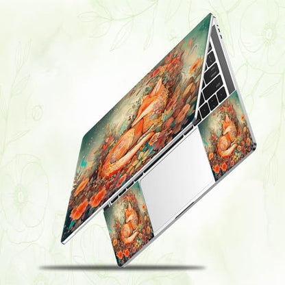 Laptop Skin Sticker Decal, Universal Reusable Vinyl Laptop Cover for 12" 13" 13.3" 14" 15" 15.4" 15.6" Notebook PC, Reusable Waterproof Scratch-Resistant with 2 Wrist Pads,Cute Fox Flowers - color: Cute Fox Flowers