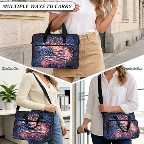 Laptop Sleeve, Laptop Cover with Adjustable Strap Computer Bag Tablet Notebook Sleeves Handbag Messenger Briefcase - color: American Flag Print