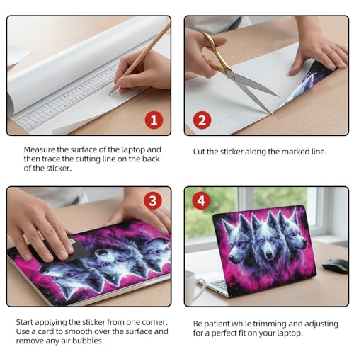 Universal Laptop Skin Sticker Decal, 12"-15.6" Aesthetic Vinyl Wrap, Purple Galaxy Wolf Pack Waterproof Notebook Cover Art Protector for MacBook HP Dell Lenovo, Fits 13" 14" 15" 15.6" - color: Purple Galaxy Wolf Pack
