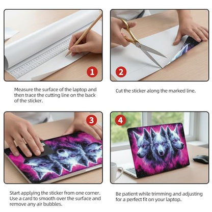Universal Laptop Skin Sticker Decal, 12"-15.6" Aesthetic Vinyl Wrap, Purple Galaxy Wolf Pack Waterproof Notebook Cover Art Protector for MacBook HP Dell Lenovo, Fits 13" 14" 15" 15.6" - color: Purple Galaxy Wolf Pack