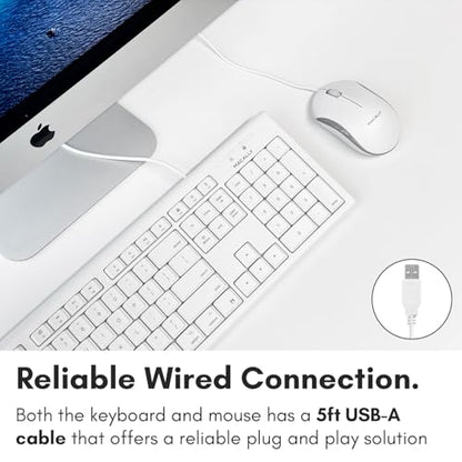 Macally Full Size USB Wired Mac Keyboard and Mouse Combo - Compatible Ergonomic Apple Keyboard and Mouse with Shortcuts and Number Keypad for Mac mini Pro, iMac Computer, MacBook Pro Air Laptops