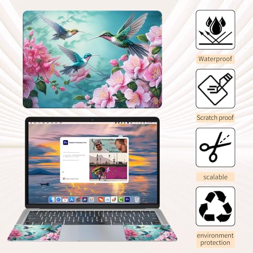 15.6 Inch Laptop Skin Sticker, Reusable Vinyl Cover Protector with 2 Wrist Pad Skins, Removable Waterproof Scratch-Resistant for 12-15.6 Inch Laptop Notebook,Three Humming Birds - color: Three Humming Birds