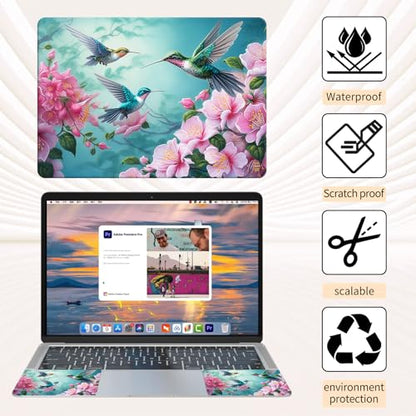 15.6 Inch Laptop Skin Sticker, Reusable Vinyl Cover Protector with 2 Wrist Pad Skins, Removable Waterproof Scratch-Resistant for 12-15.6 Inch Laptop Notebook,Three Humming Birds - color: Three Humming Birds
