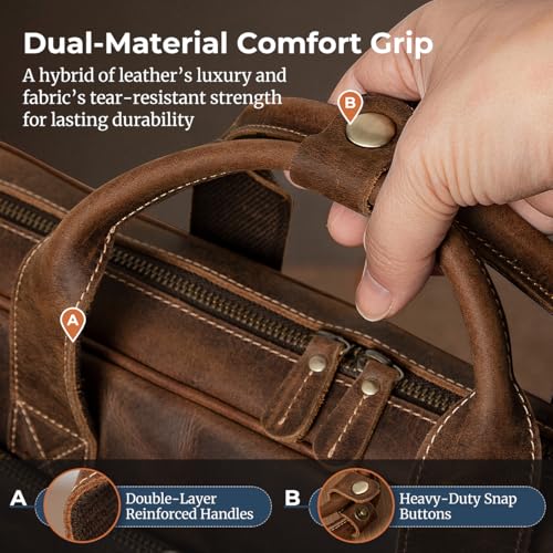 Augus Leather Briefcase for Men, 16 Inch, Full-Grain Leather, YKK Zipper - color: Brown-1