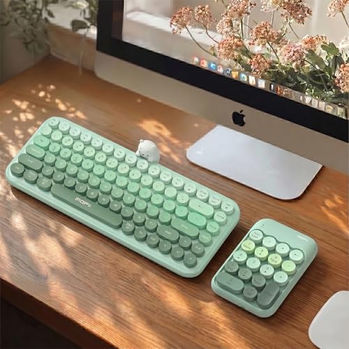 Lomiluskr Cute Wireless Number Keypad with 2.4G USB Receiver, 18 Colorful Round Keys Numpad, Portable Financial Accounting Numeric Keyboard, Suitable for PC, Laptop (Green Gradient) - color: Green Gradient