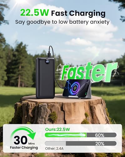 Portable Charger Power Bank 50000mAh 22.5W Fast Charging USB C Battery Bank External Battery Pack Digital Display Phone Charger with 3 Output & 2 Input for iPhone 17/16/15/14/13/12, Samsung etc Black - color: Black