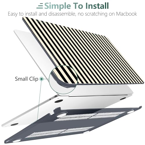 for MacBook Air 13 Inch (13.6 Inch) Case, M5/M4/M3/M2 Chip 2026 2025 2024 2023 2022, Hard Plastic Printed Cover with Screen Protector & Keyboard Cover & Dust Plugs, Black & Cream Stripes - color: Black & Cream Stripes