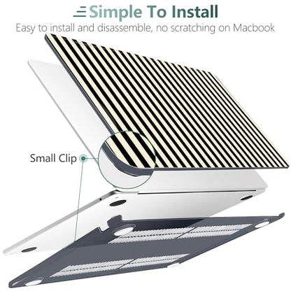 for MacBook Air 13 Inch (13.6 Inch) Case, M5/M4/M3/M2 Chip 2026 2025 2024 2023 2022, Hard Plastic Printed Cover with Screen Protector & Keyboard Cover & Dust Plugs, Black & Cream Stripes - color: Black & Cream Stripes