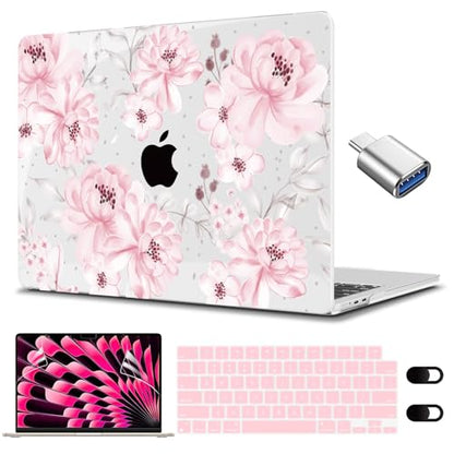 CISSOOK Case for MacBook Pro 14 inch M5 M4 M3 M2 M1 2026-2021 | A3434 A3427 A3426 A3112 A3185 A3401 A2918 A2992 A2779, 5in1 Set Ultra-Thin Hard Shell Case Keyboard Cover, Cute Pink Flower - color: 14inch-Cute Pink Flower