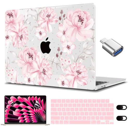 CISSOOK Case for MacBook Pro 14 inch M5 M4 M3 M2 M1 2026-2021 | A3434 A3427 A3426 A3112 A3185 A3401 A2918 A2992 A2779, 5in1 Set Ultra-Thin Hard Shell Case Keyboard Cover, Cute Pink Flower - color: 14inch-Cute Pink Flower