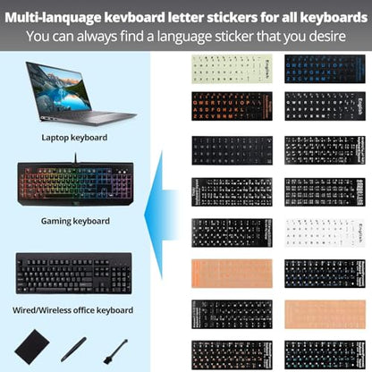 English Keyboard Sticker[5 in 1], Matte English Keyboard Alphabet Stickers with Black Font on White Background for Laptop & Desktop Computers - color: Black Letter