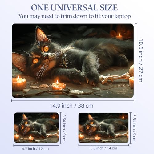 Universal Laptop Skin Sticker Decal,15.6 Inch Laptop Vinyl Cover for 13" 14" 15.6" Laptop,Scratch-Resistant Waterproof Protector Wrap,Reusable with Wrist Pads,Candle Skull Witch Cat - color: Candle Skull Witch Cat