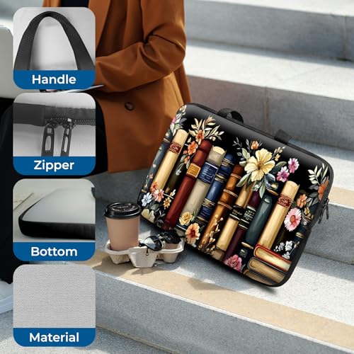 Laptop Sleeve with Handle 15.6 Inch, Waterproof Laptop Case Bag, Flower Book Pattern Design Computer Sleeve Compatible with MacBook Air, Pro, HP, Dell, Lenovo, ASUS - color: Flower Book, size: 15inch(15-15.6")