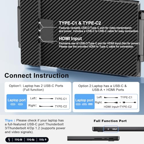 S3 Laptop Screen Extender, 14'' Triple Portable Monitor for Laptops Plug and Play, 1080P FHD IPS Laptop Monitor Extender for 13''-16.5'' Laptops Compatible with Windows, Chrome, Switch